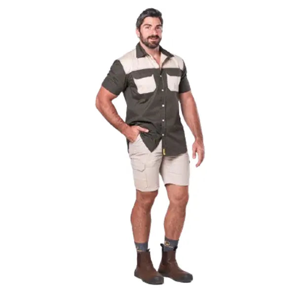 HORIZON 2 TONE OLIVE GREEN/STONE SHORT SLEEVE SHIRT